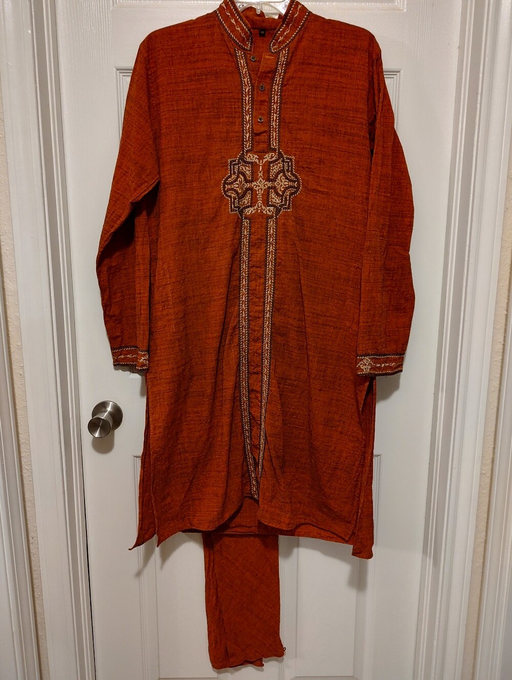 Men's Rust Embroidered Kurta Set